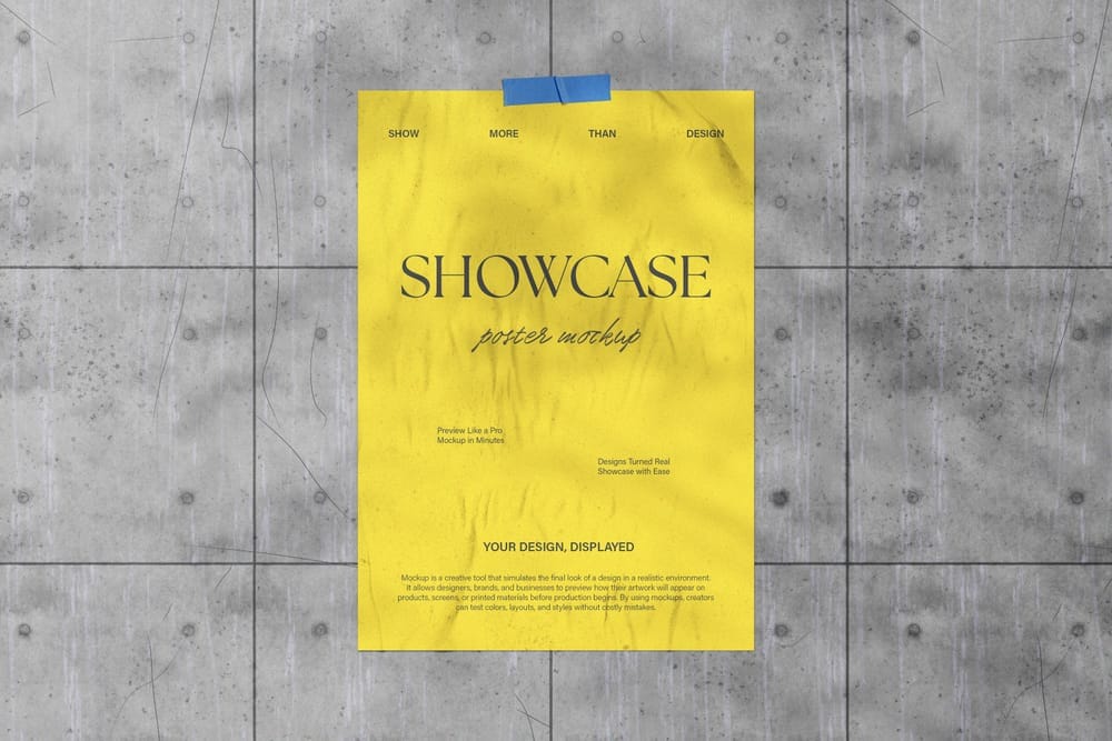 Creative Poster Mockup on Cement Wall with Tape