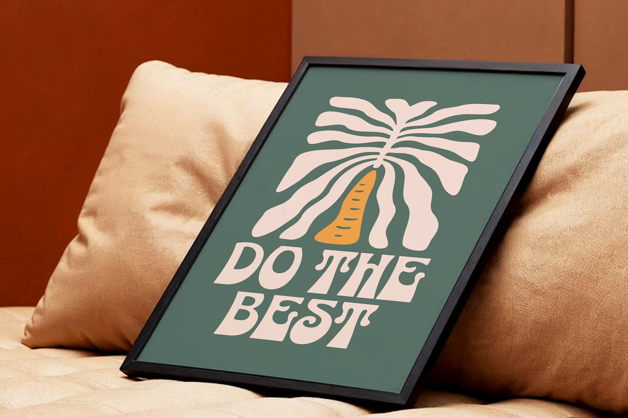 Black Frame Poster Mockup on Sofa