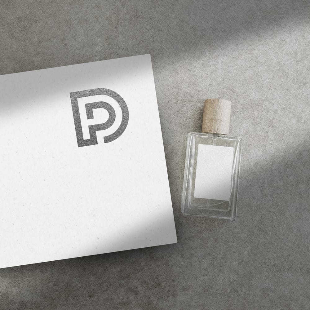 Square Logo Mockup on Wall Gray Background