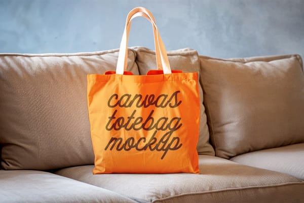 Fabric Totebag Mockup On Sofa