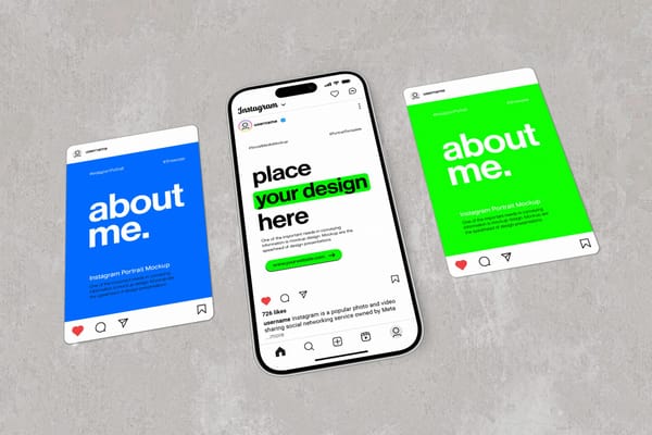 Instagram Post Portrait Mockup with UI Smartphone