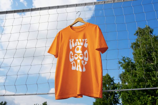 Outdoor Hanging White T-Shirt Mockup on Net Background