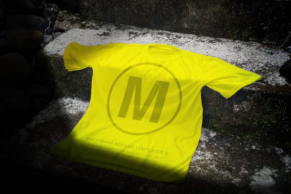 Realistic Yellow Tee Laying on Stone Steps